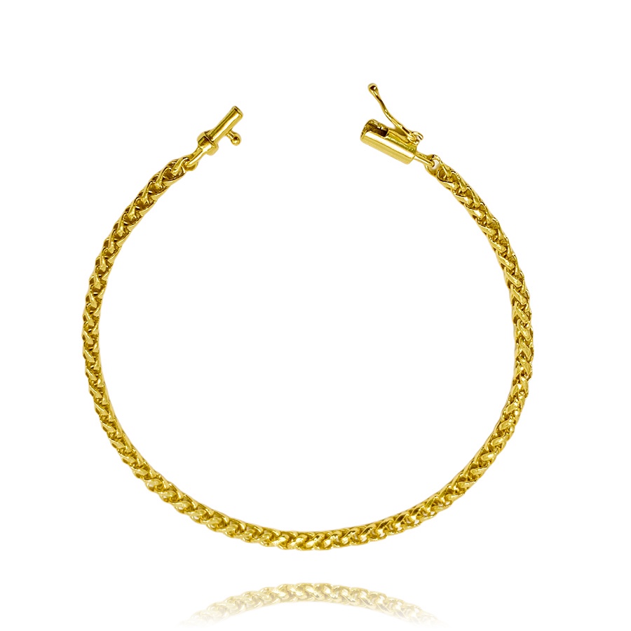 Pulseira Peruana 3mm Fecho Canhão 7,4g Banho de Ouro 24k Pulseira Masculina Banhada
