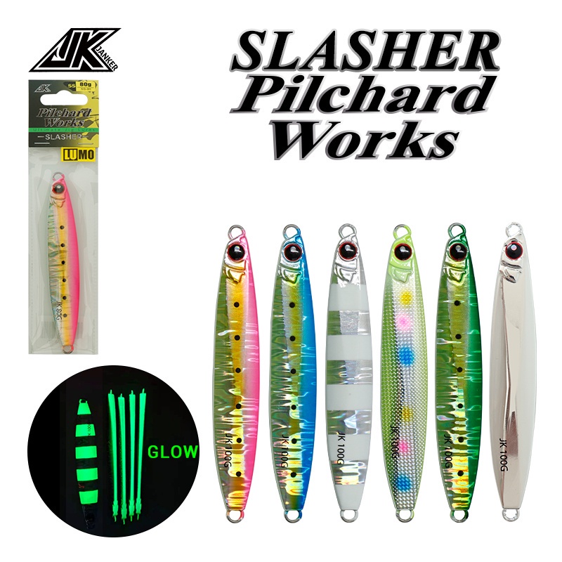 Jk Ss Isca De Pesca De Metal Luminosa Lento Jig 40g / 60g / 80g / 100g Artificial Isca Off Shore Chumbo Cast Jigging Equipamento De Pesca