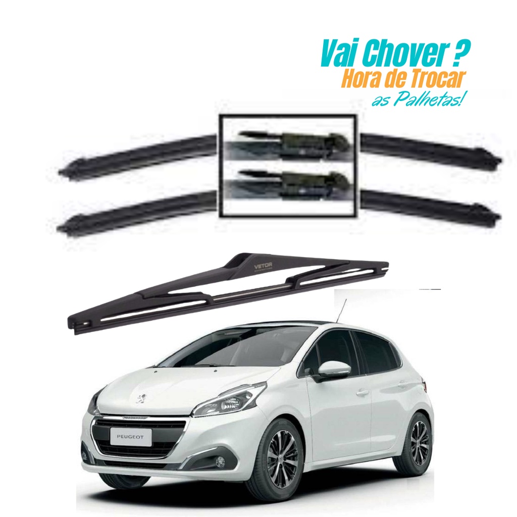 Kit Palheta Limpador Parabrisa Dianteiro + Traseiro Peugeot 208 2012 á 2020 em Oferta na Shopee