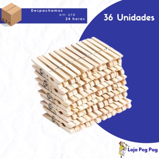 Kit c/36 Prendedores De Roupas, Madeira , Embalagem c/ 36 Unidades em Oferta na Shopee