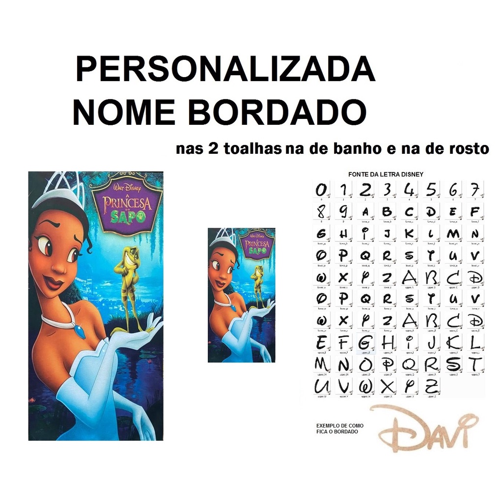 PERSONALIZADA NOME BORDADO Toalha Banho Infantil A Princesa e o Sapo + Toalha Rosto