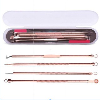 Kit 4 de Ferramentas de Beleza Extrator de Acne Removedor de Cravo Espinha Aço Inoxidável