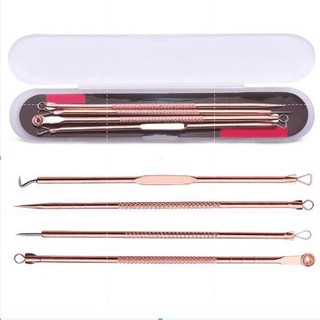 Kit 4 de Ferramentas de Beleza Extrator de Acne Removedor de Cravo Espinha Aço Inoxidável Agulhas Lucky clover