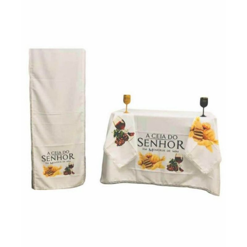 Kit de Toalhas  Santa Ceia do Senhor C/ 4 peças + Kit C/ 2 TAÇA da Santa Ceia
