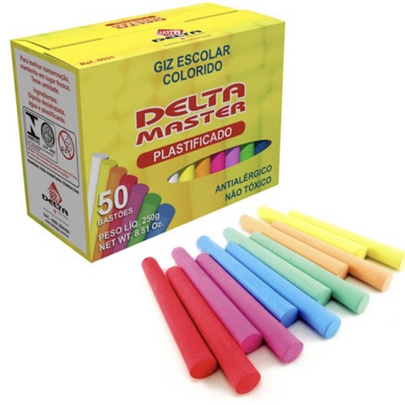 Giz para Lousa Escolar Antialérgico Plastificado Colorido 50und Delta Master