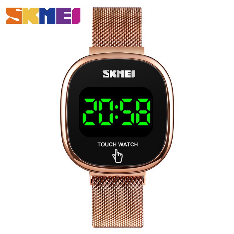 Skmei Relógio De Pulso Feminino Com Claro Led Touch Screen Digital À Prova D 'Água Em Aço Inoxidável - Watches