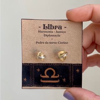 Par de Brincos Signo Libra - Citrino em Oferta na Shopee