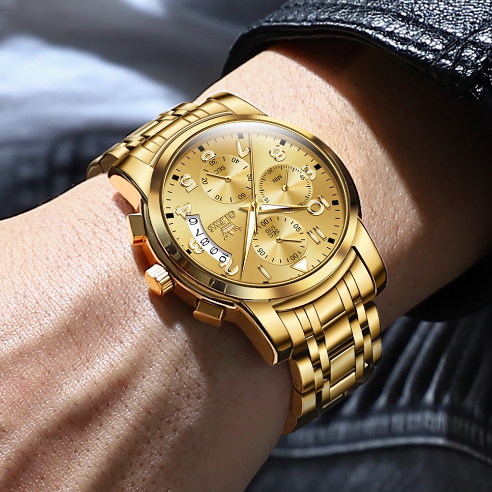 Detalhes do OLEVS relogio relógios masculinos prova da água dourado luxo original encontro Cronógrafo luminoso Preto Branco Garantia 3 anos 2879