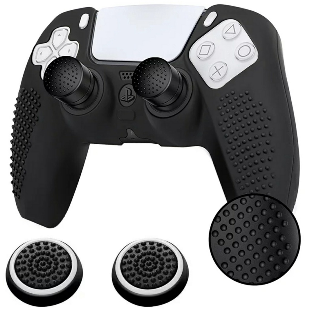 Capa Ps5 Controle Silicone + Grips Analogico