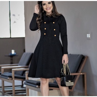Vestido Preto Evangélico Evasê Estilo Sobretudo Feminino Manga Longa Gola Plus Size
