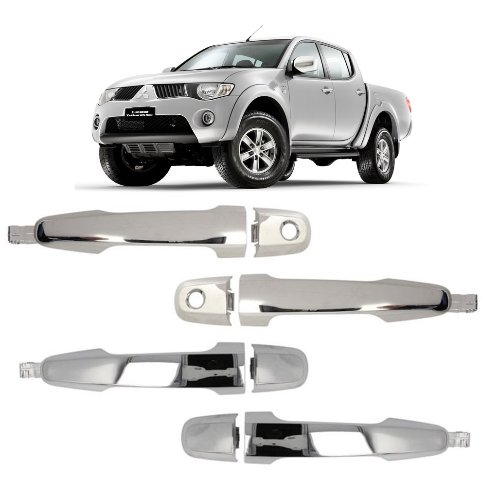 Kit Jogo 4 Maçanetas Puxador Trinco Fechadura Portas Mitsubishi L200 Triton 2008 2009 2010 2011 2012 2013 2014 2015