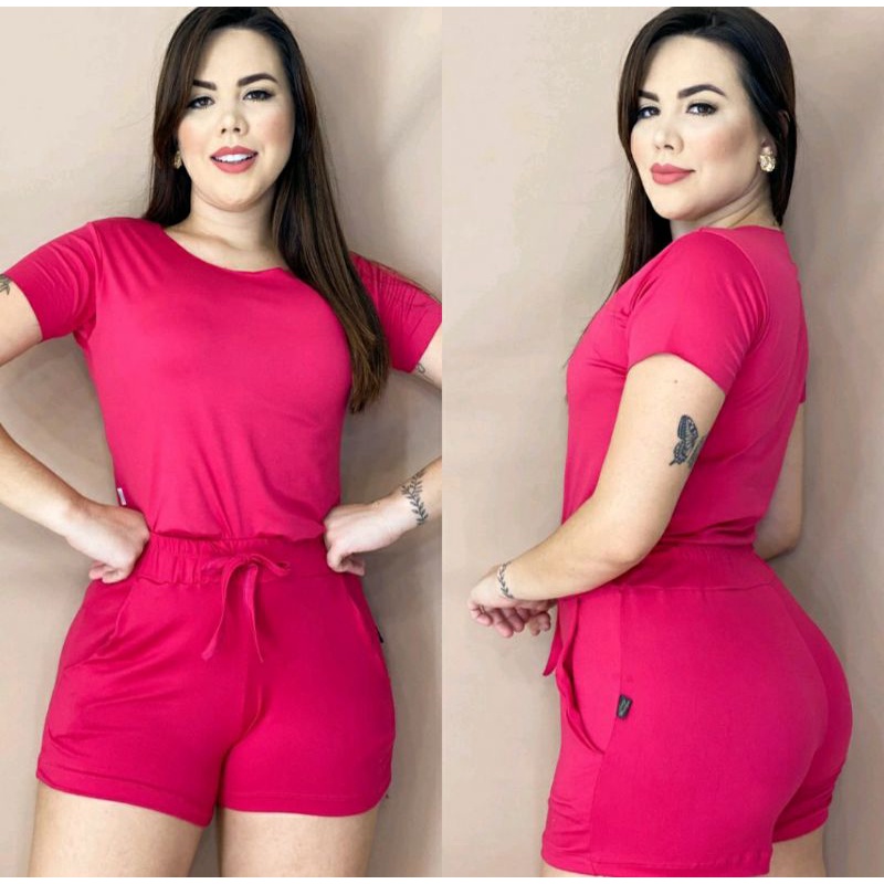 Conjunto Feminino Conjuntinho Suede short e Blusa Malha Suede