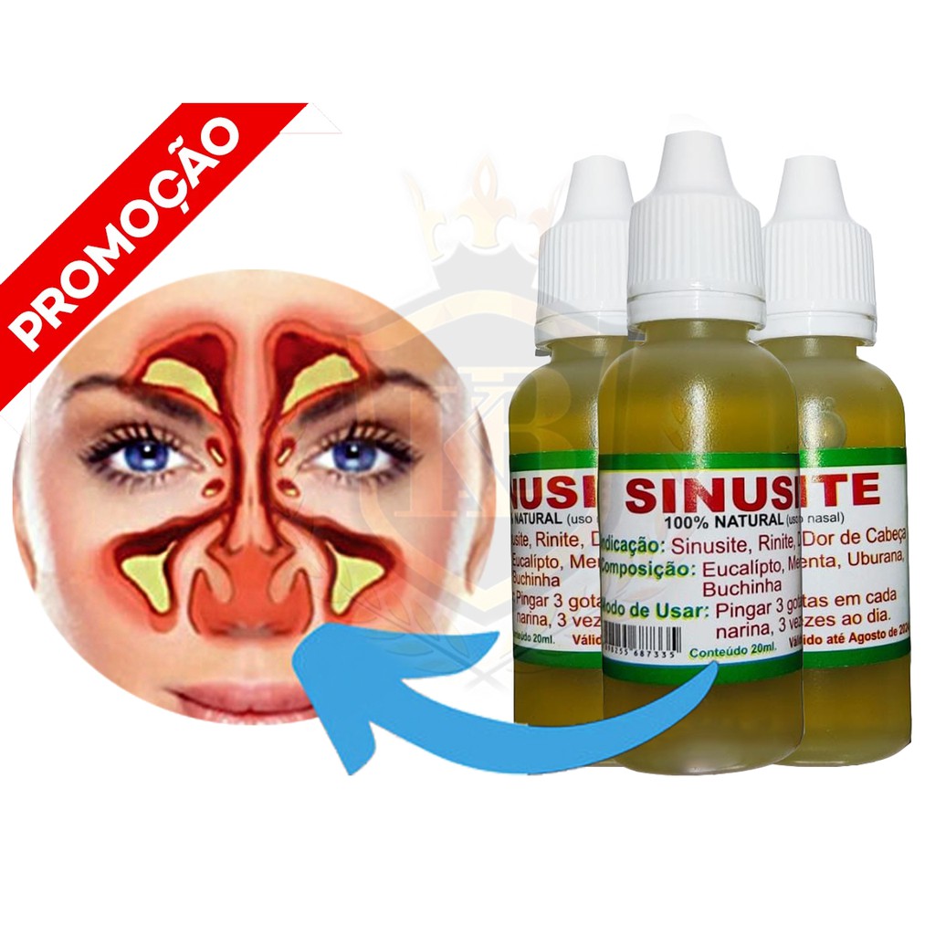Sinusite Gotas ORIGINAL 100% Natural Uso Nasal 20ml Renite rinite e dor ...