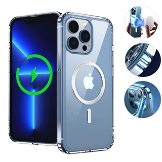 Capa Magnética Para iPhone 14 Plus 13 12 Mini 11 Pro Max XR XS Carregamento Sem Fio Magsafe Estojo Transparente em Oferta na Shopee