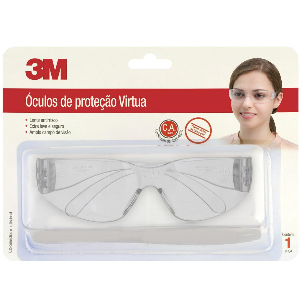 Óculos de Proteção 3M Incolor Virtua de Policarbonato Antirrisco Proteção UV em Oferta na Shopee