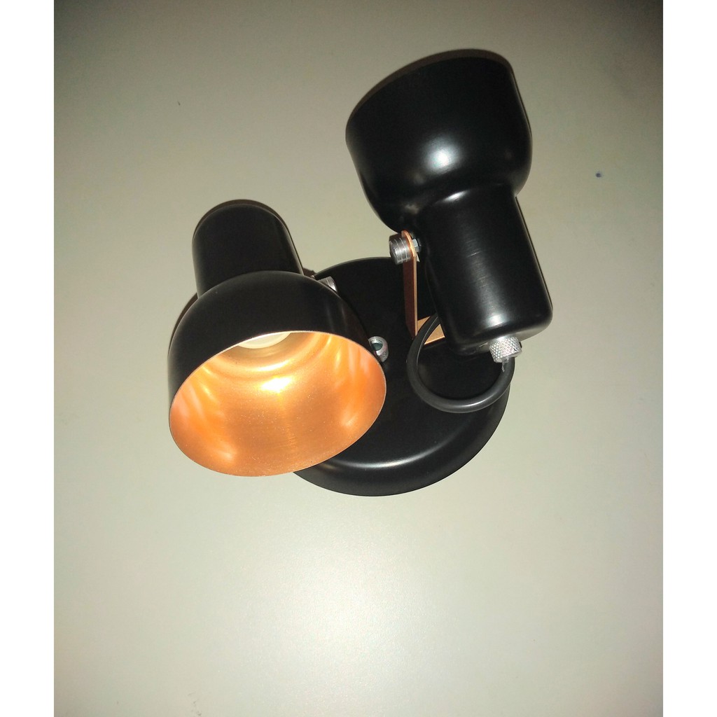 Spot Turin Duplo Redondo Sobrepor Teto Direcionável Alumínio Preto Moderno Rústico Cobre Soquete E27 Embutir Lâmpada