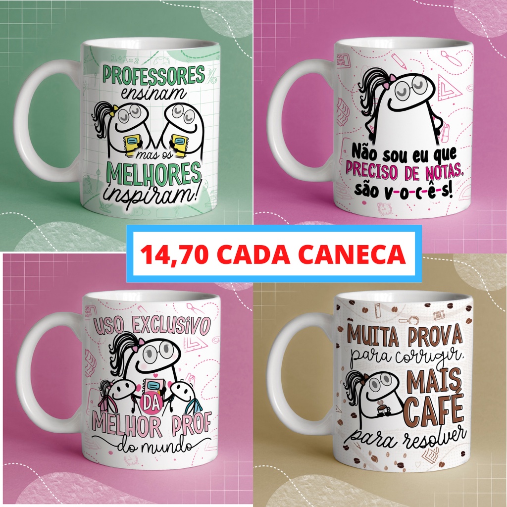 Canecas Dia Dos Professores Atacado Kit Com 50 Unidades Flork De Porcelana Vários Modelos Bento 9188