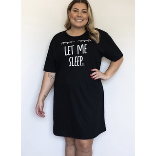 Camisetão Verão Feminino Plus Size De Algodão Let Me Sleep Preto