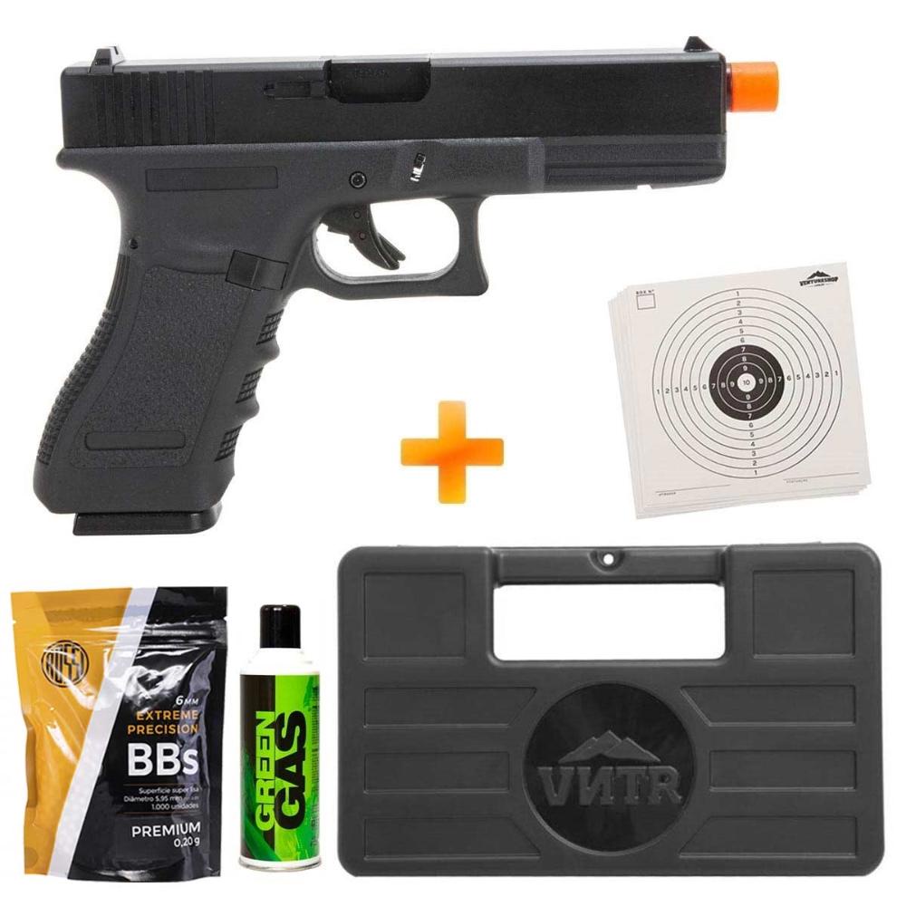 Pistola de Airsoft GBB Slide Metal E&C Kosok G17 330 Fps + Maleta + Green Gás + BB's + Alvos