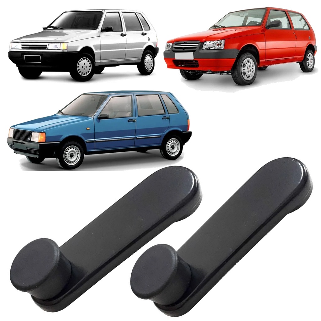 Par Manivelas do vidro Fiat Uno Mille 90-13 Preta (Metal)