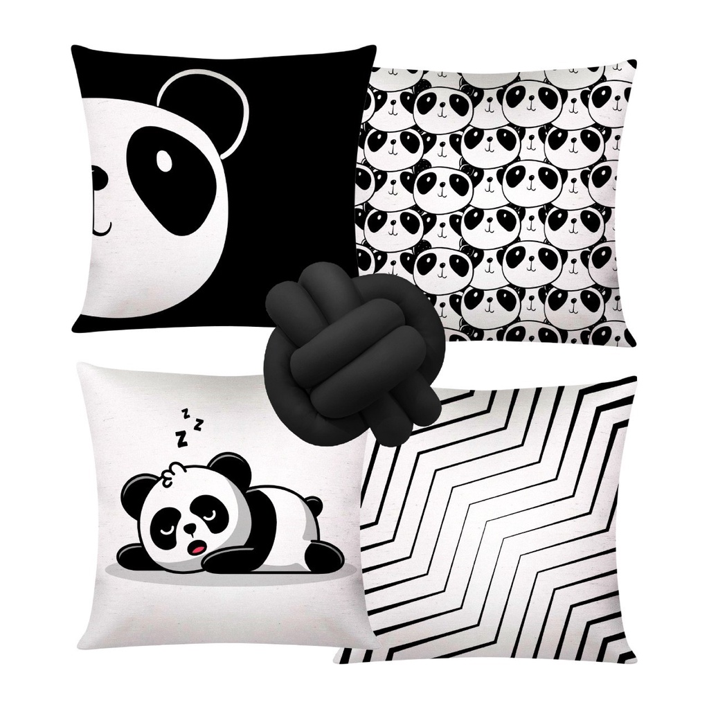 Kit 4 Capas de Almofadas Modernas Luxos 42x42 Panda Mais Uma Almofada No Nozinho Escandina...