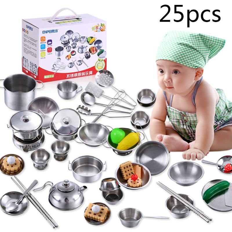 25 Pçs/Set Inoxidável Crianças Cozinha Brinquedos De Alta Qualidade Brinquedo Mini Papel PlayChef / em Oferta na Shopee