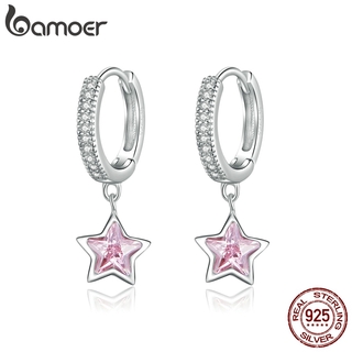 Bamoer 925 Jóias De Prata Esterlina Dazzling Rosa Estrela Cz Luz Do Parafuso Prisioneiro Brincos Para Mulheres Meninas Presente Jóias Declaração Bse414