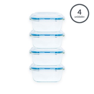 KIT 4 potes vidro hermético tampa 320ml marmita
