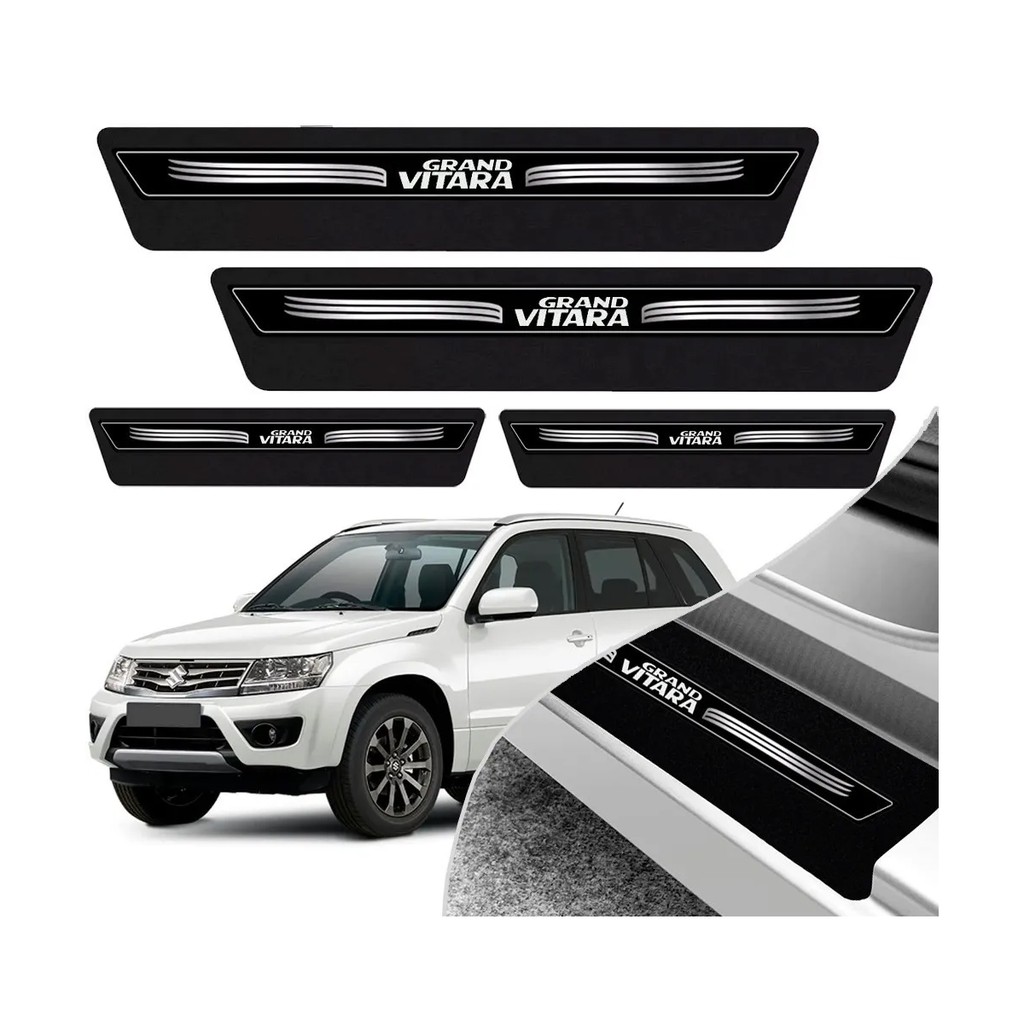 Kit 8 Peças Soleira Adesivo Porta Suzuki Grand Vitara 2009 2010 2011 2012 2013 2014 2015 2016 - Preto