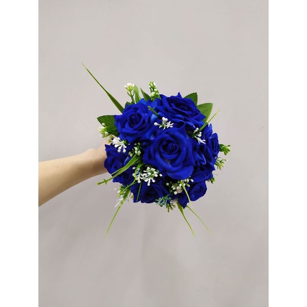Buque de Noiva Azul Feito de Flores Artificial com 7 Flores para Casamento  | Shopee Brasil
