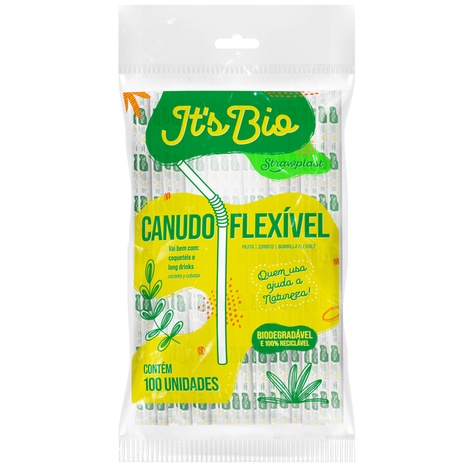 Canudo Flexível Biodegradável Strawplast C/ 200 Unidades