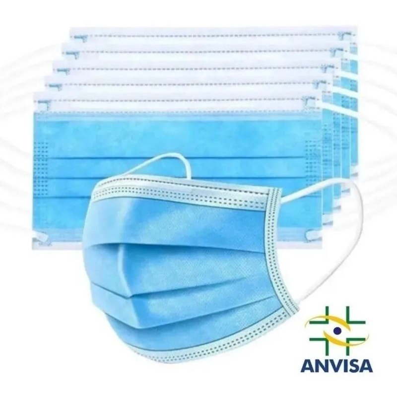 Máscara Descartável Proteção Com Elástico Clipe Nasal 50 Unid