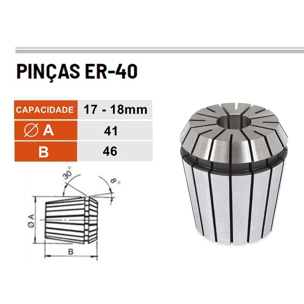 Pinça Er-40 17 A 18mm Para Fresa E Centro De Usinagem