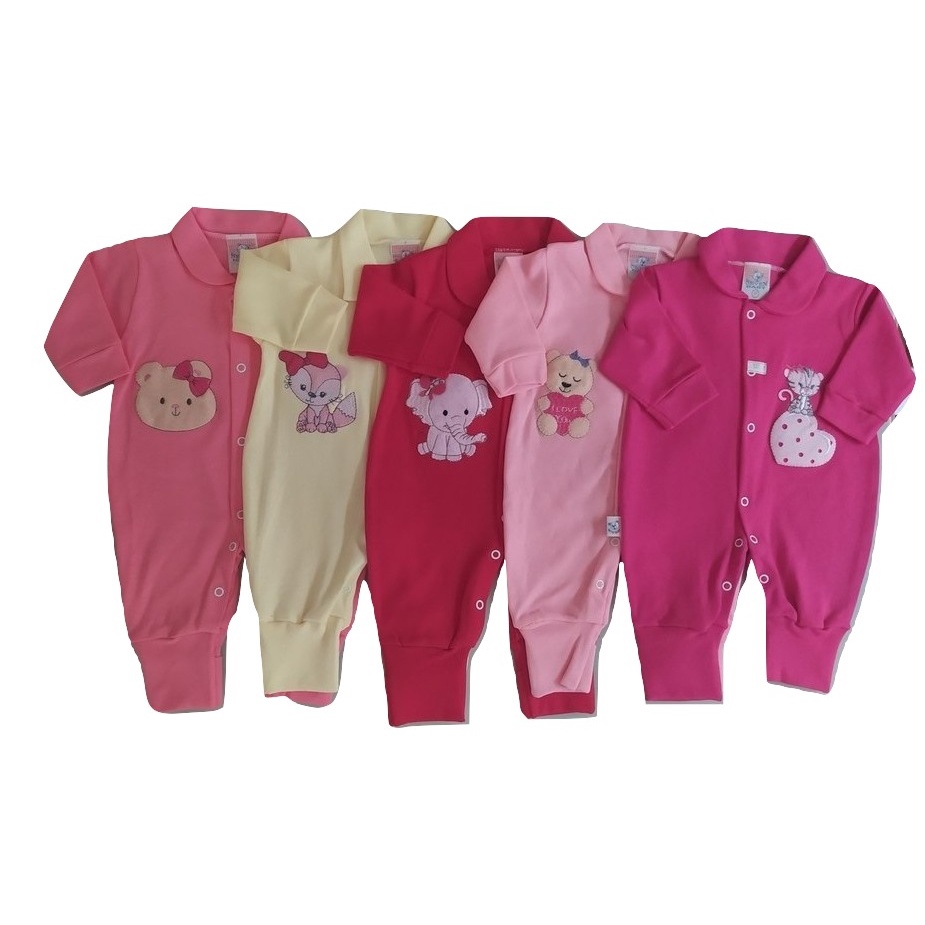 Kit C/5 Macacoes Bebe Para Menina Rn Algodao