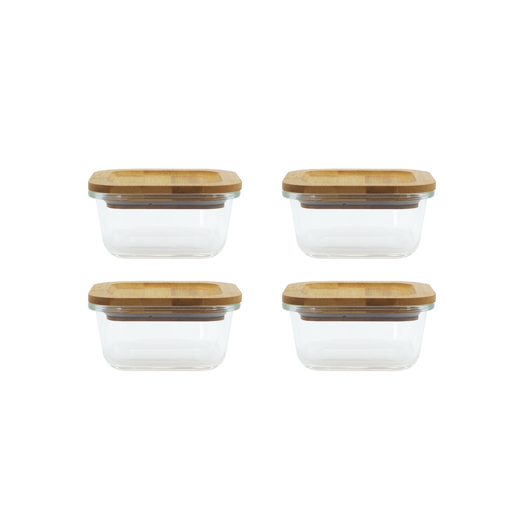 Conjunto de 4 Potes de Vidro Herméticos de 320 ml com Tampa de Bambu - Home & Living