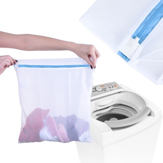Kit 6 Sacos Para Lavar Roupas 40cm x 50cm Com Ziper BRANCO - Panosul