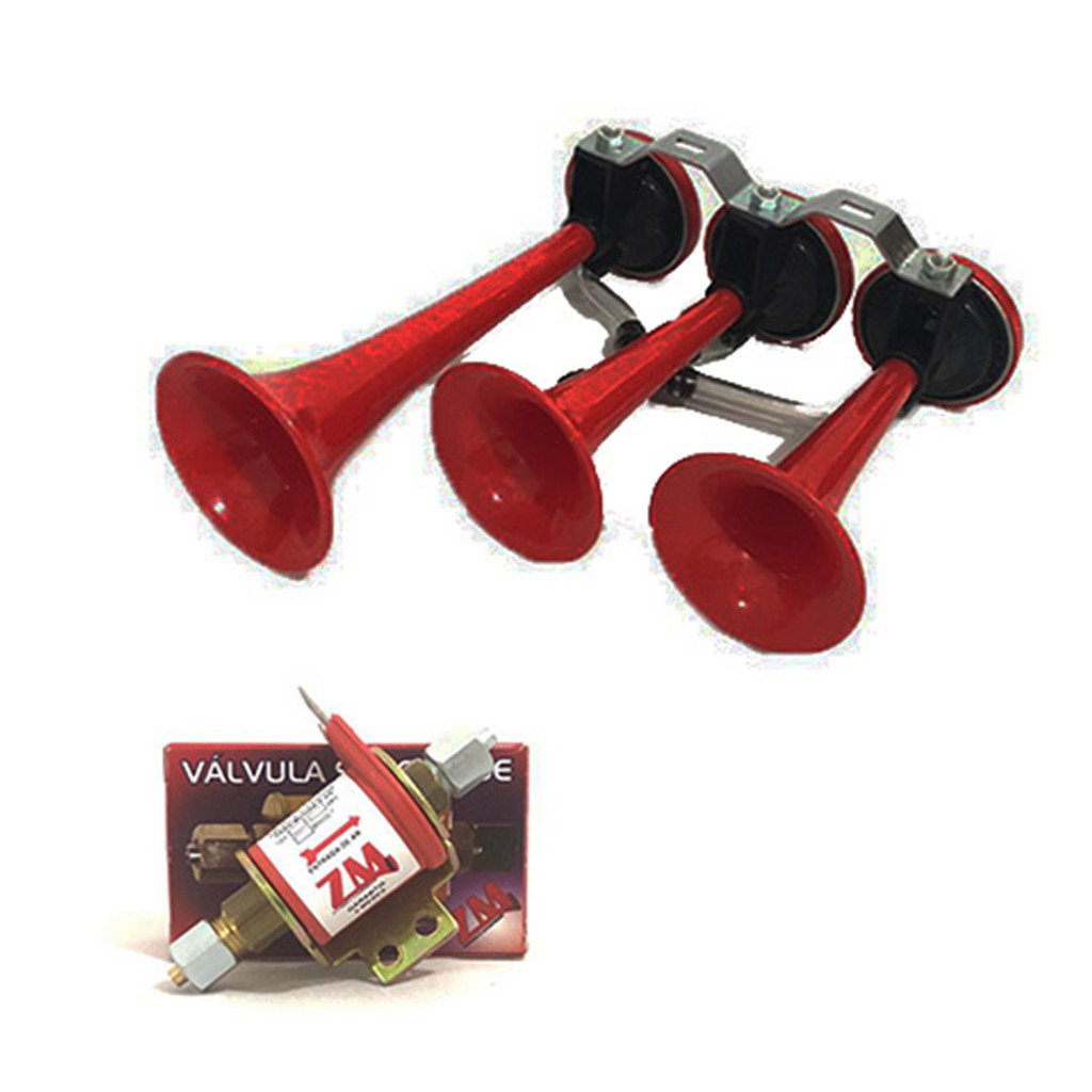 buzina 3 cornetas verdureiro com válvula solenoide 12v.