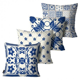 Kit com 4 Capas para Almofadas Portuguesa Azul
