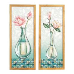 Kit 2 Quadros Decorativos Para Cozinha Lavabo Sala Moldura Vaso de Flor
