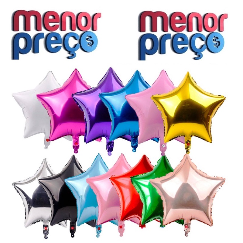 Kit com 5 Balão Metalizado Estrela 24cm Após Inflado Balões Estrela Festa Namoro Amor Namorados Paixão Mãe Love