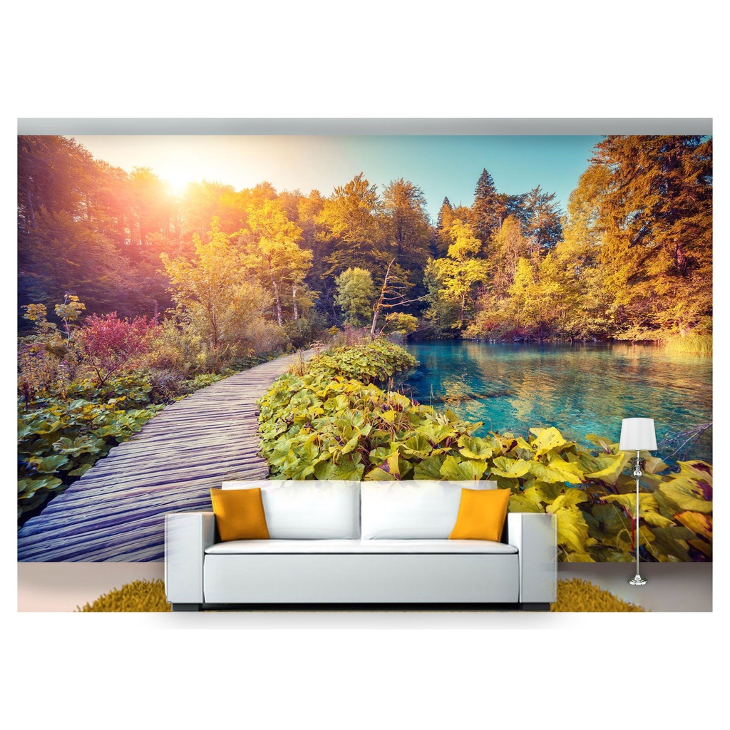 papel de parede Cachoeira Natureza Ponte 3D 7,5m² NCH155