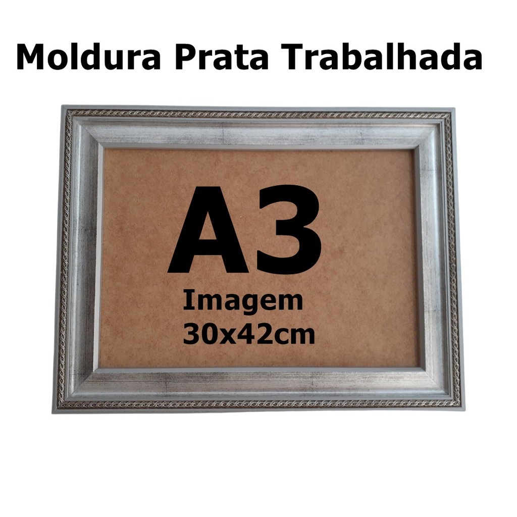 Moldura Prata Luxo Trabalhada Quadro A X Cm Certificado Diploma Poster Fotografia C Vidro