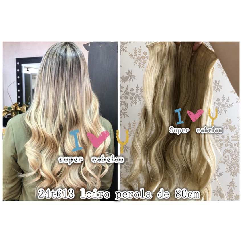 304-24t613 - Cabelo aplique tic tac loiro perola ondulado 80cm sem brilho fosco