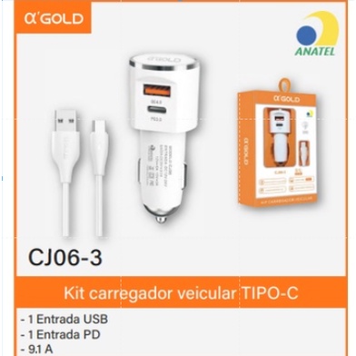KIT Carregador Veicular Turbo Usb/ Tipo C /Pd 18W 9.1A Para Carros em Oferta na Shopee