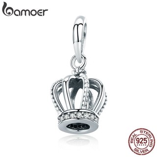 Bamoer Genuine 925 Sterling Silver Princesa Coroa Limpar Cz Encantos Pingente Fit Pulseiras & Colares Cadeia Jóias Finas Scc781
