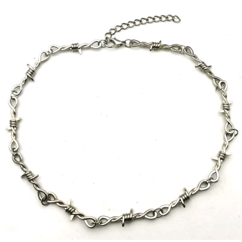 Gargantilha Choker Colar Ajustável Arames Prata Corrente Choker Espinhos Arames Punk/Gotic/Rock