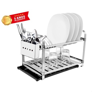 Escorredor Inox 16 Pratos Secador Louca Porta Talheres Inox Mais Bandeja Coletora em Oferta na Shopee