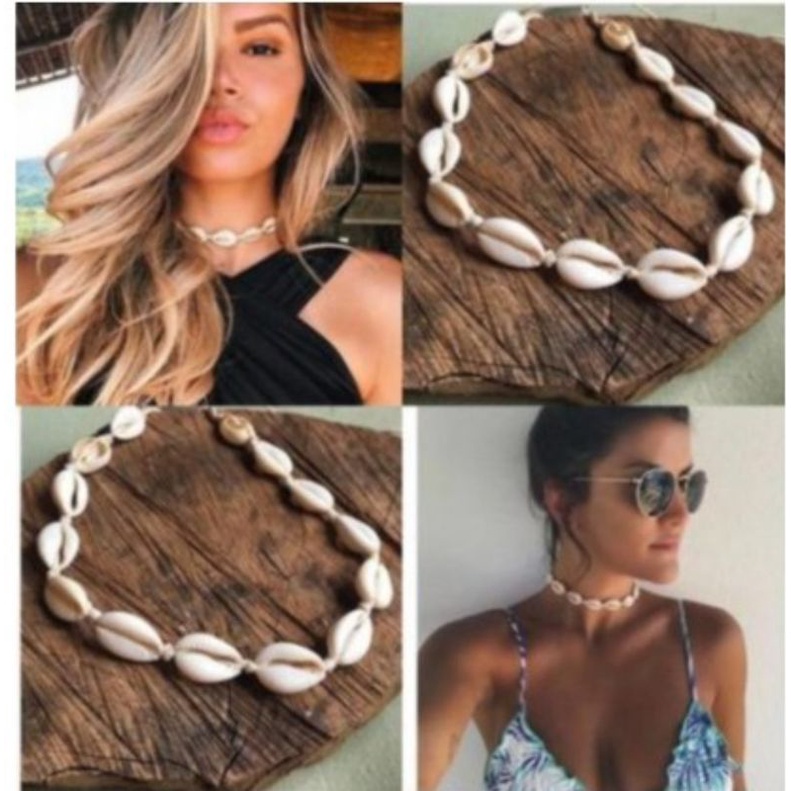 colar de conchas praia natural Choker de Buzios tendencia verão em Oferta na Shopee