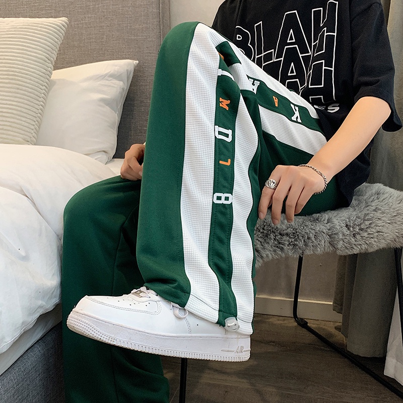 Calça De Moletom Masculina Folgada Reta Esportiva De Amarrar Listrada hiphop