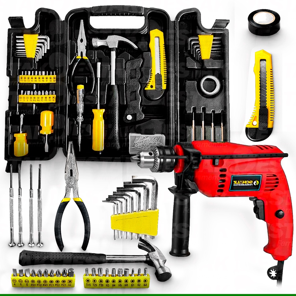 Furadeira Parafusadeira Impacto 1/2 C/ Kit 200 Peças